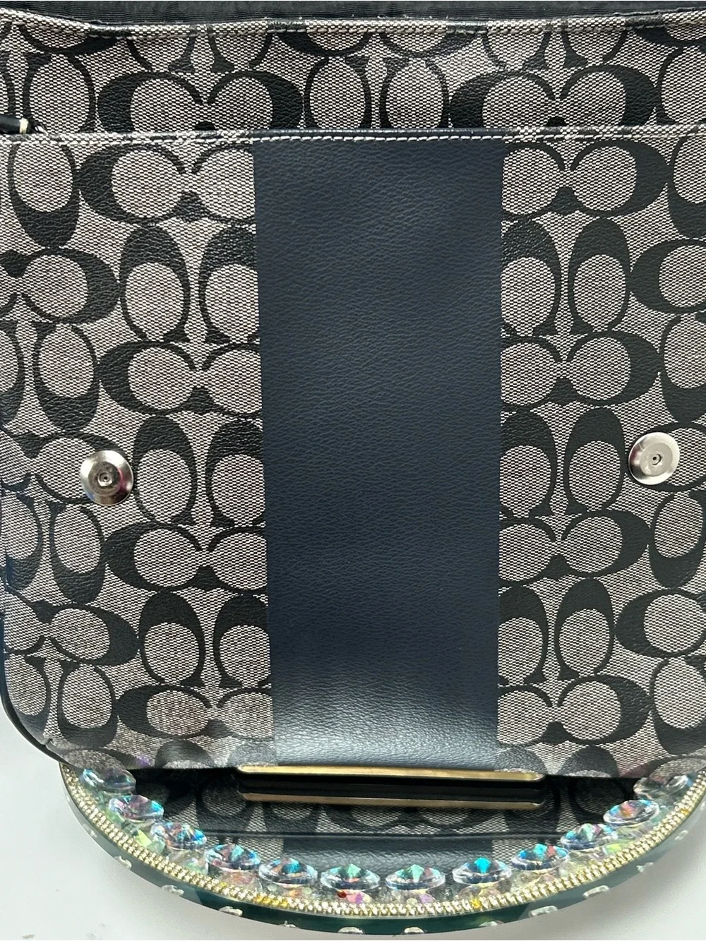 Coach Signature Coated Canvas Messenger Bag w/Center Stripe Approx. 11 x 12 x 3